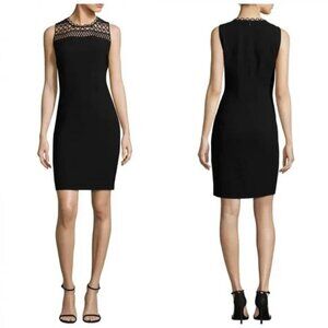 Elie Tahari Womens Kingsley Black Crochet Yoke Sleeveless Dress Size 10 NWT
